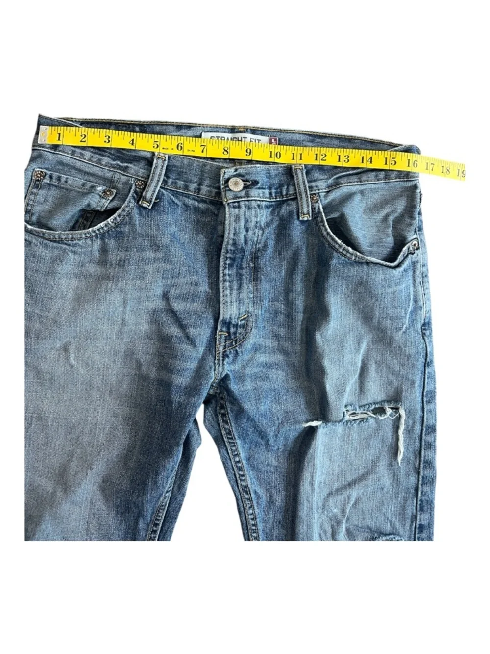Levi's 505 Straight Fit Distressed Blue Denim Jeans 32x30 Men